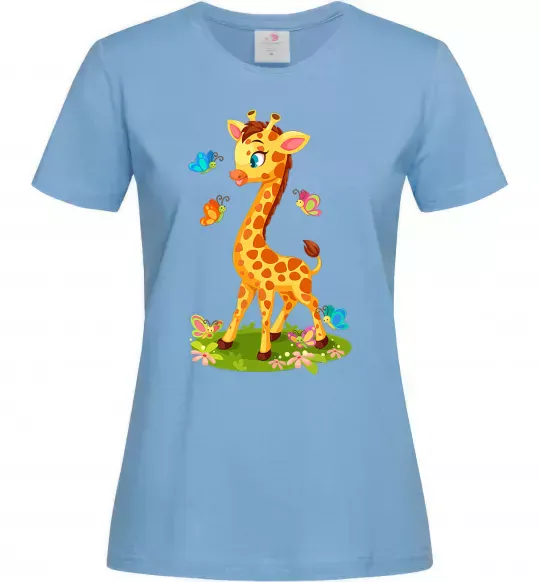 Женская футболка Жирафа з метеликами Голубой фото