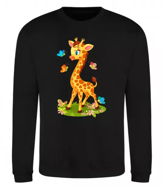 Світшот Жирафа з метеликами Чорний фото