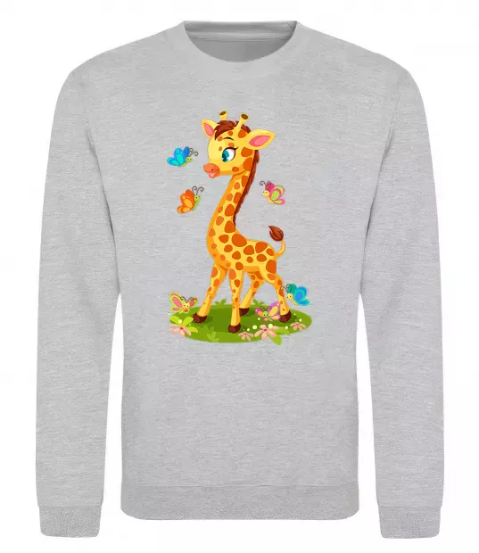 Світшот Жирафа з метеликами Сірий меланж фото