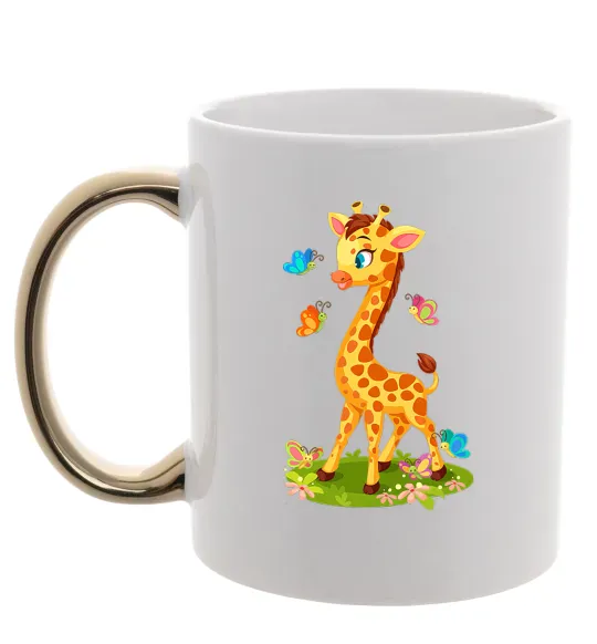 Чашка з кольоровою ручкою Жирафа з метеликами Золото фото