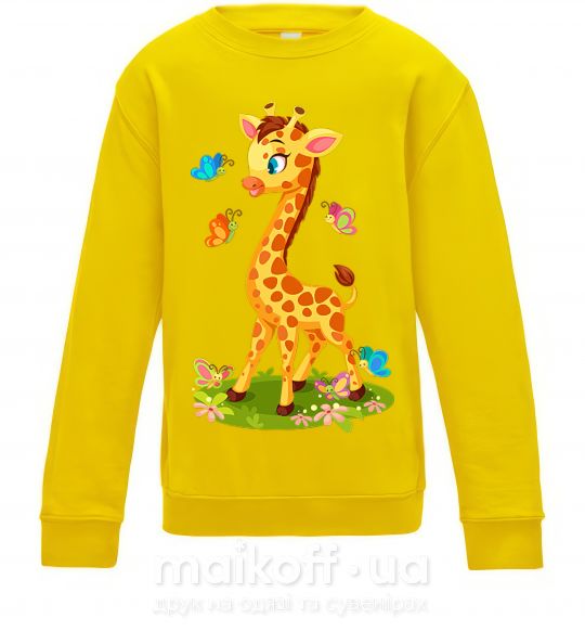 Детский Свитшот Жираф с бабочками Солнечно желтый фото