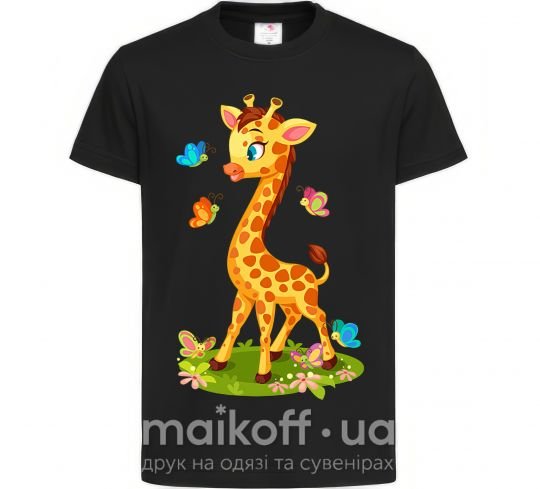 Детская футболка Жираф с бабочками Черный фото