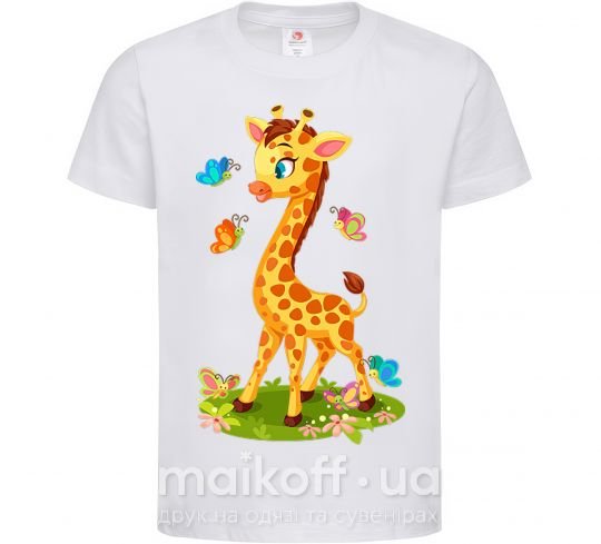 Детская футболка Жираф с бабочками Белый фото