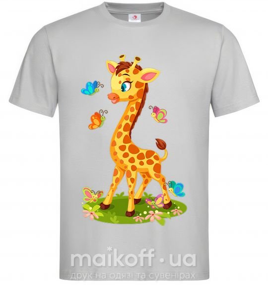 Мужская футболка Жираф с бабочками Серый фото