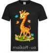 Мужская футболка Жираф с бабочками Черный фото