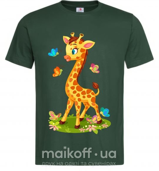 Чоловіча футболка Жираф с бабочками Темно-зелений фото