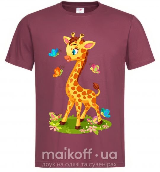 Мужская футболка Жираф с бабочками Бордовый фото