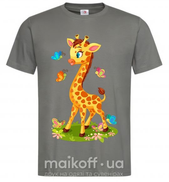Мужская футболка Жираф с бабочками Графит фото