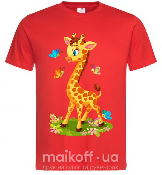 Мужская футболка Жираф с бабочками Красный фото
