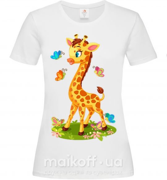 Жіноча футболка Жираф с бабочками Білий фото