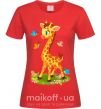 Женская футболка Жираф с бабочками Красный фото