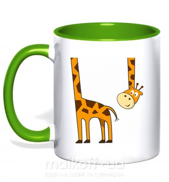 Чашка з кольоровою ручкою Жираф завис Зелений фото