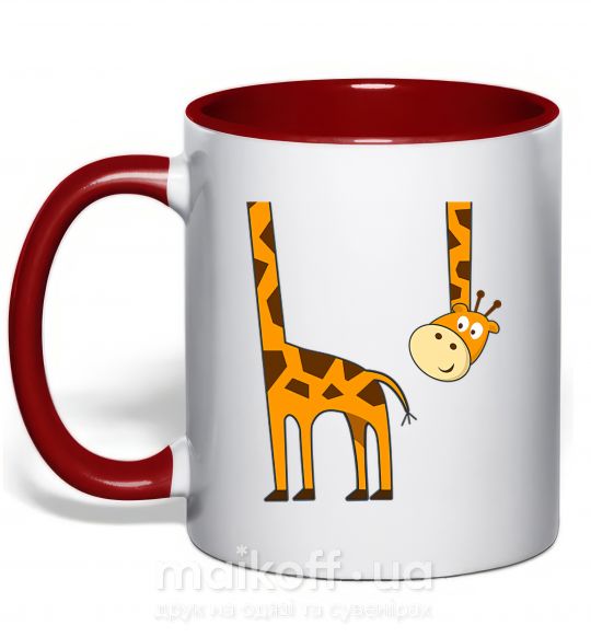 Чашка с цветной ручкой Жираф завис Красный фото