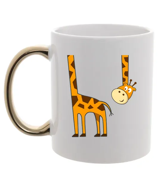 Чашка с цветной ручкой Жираф завис Золото фото