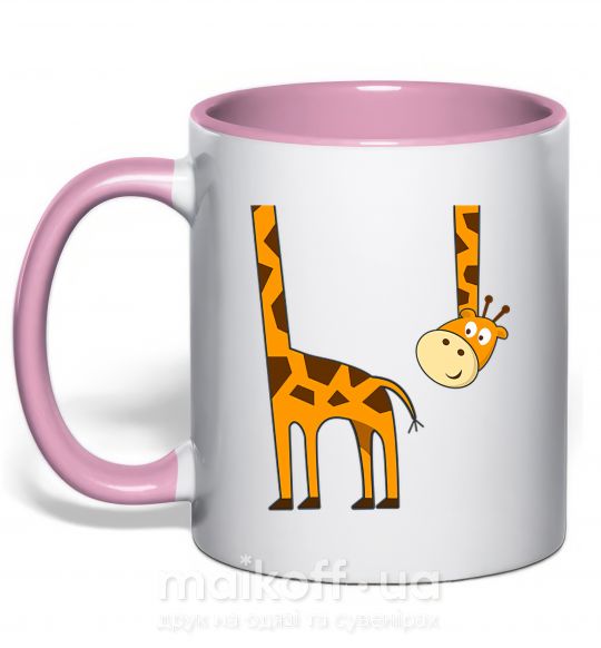 Чашка з кольоровою ручкою Жираф завис Ніжно рожевий фото