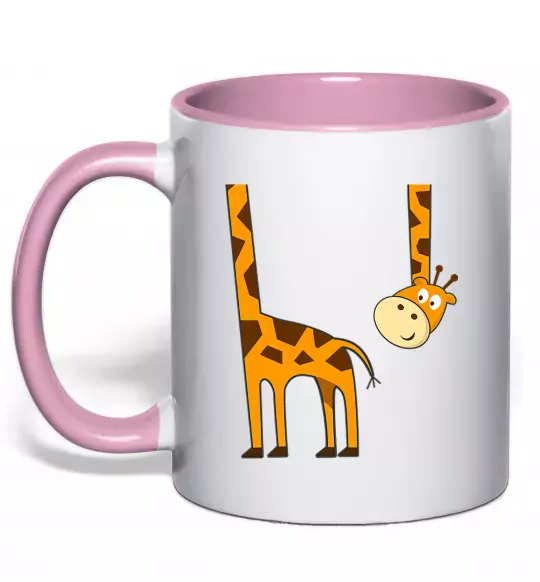 Чашка с цветной ручкой Жираф завис Нежно розовый фото
