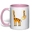 Чашка с цветной ручкой Жираф завис Нежно розовый фото