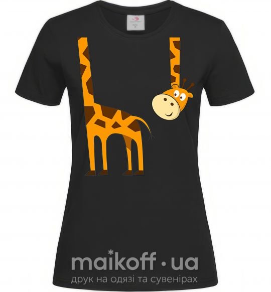 Женская футболка Жираф завис Черный фото