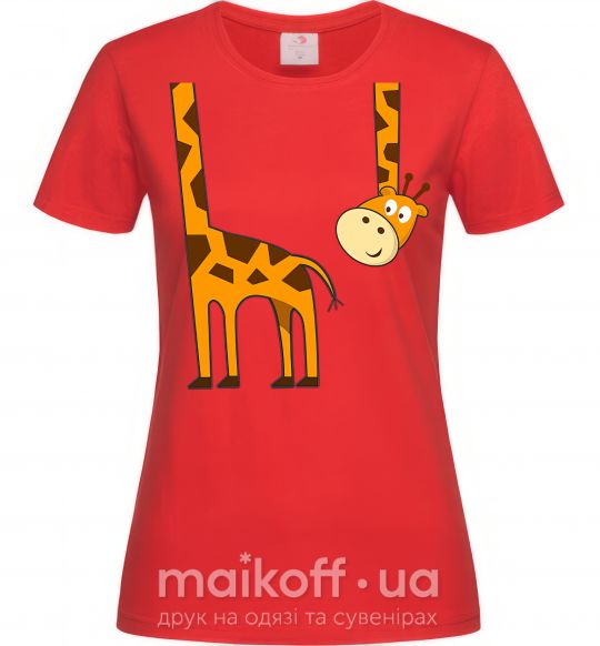 Жіноча футболка Жираф завис Червоний фото
