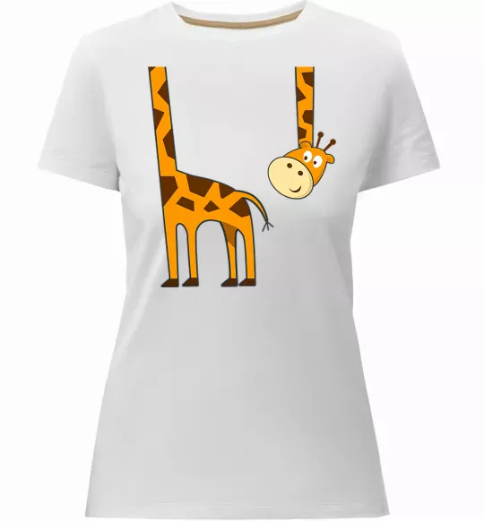 Жіноча преміум футболка Жираф завис Білий фото