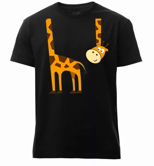 Мужская премиум футболка Жираф завис Черный фото