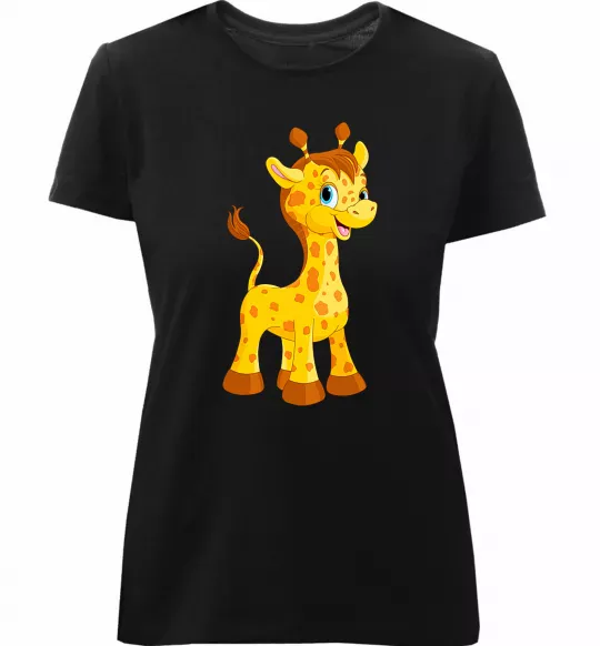Женская премиум футболка Маленька жирафа Черный фото