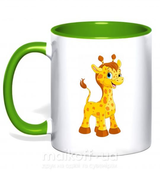 Чашка з кольоровою ручкою Малыш жираф Зелений фото