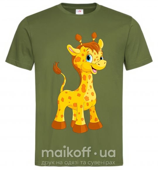 Мужская футболка Малыш жираф Оливковый фото