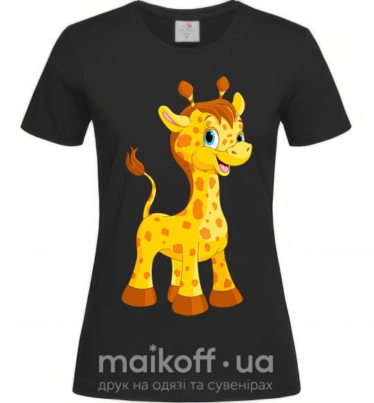 Женская футболка Малыш жираф Черный фото