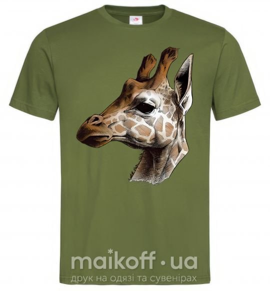 Мужская футболка Жираф карандашом Оливковый фото
