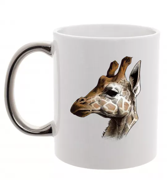 Чашка з кольоровою ручкою Жирафа олівцем Срібло фото