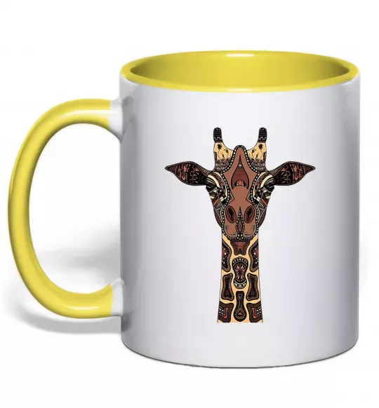 Чашка з кольоровою ручкою Жирафа в малюнках Сонячно жовтий фото