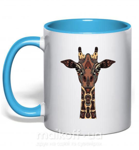 Чашка с цветной ручкой Жираф в рисунках Голубой фото