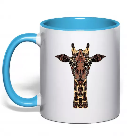 Чашка з кольоровою ручкою Жирафа в малюнках Блакитний фото