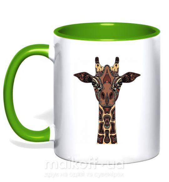 Чашка з кольоровою ручкою Жираф в рисунках Зелений фото