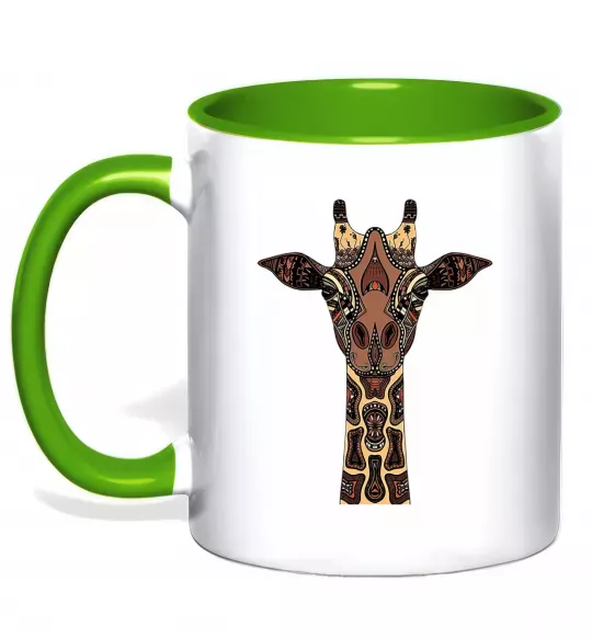 Чашка з кольоровою ручкою Жирафа в малюнках Зелений фото