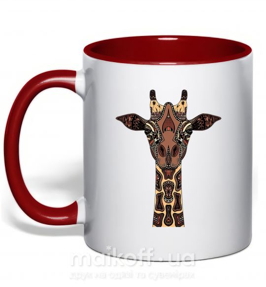 Чашка з кольоровою ручкою Жираф в рисунках Червоний фото