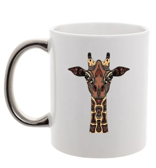 Чашка з кольоровою ручкою Жирафа в малюнках Срібло фото