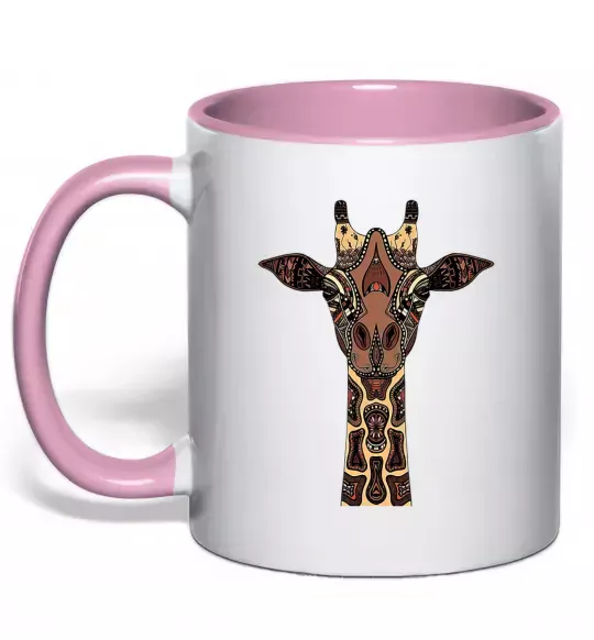 Чашка з кольоровою ручкою Жирафа в малюнках Ніжно рожевий фото