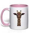 Чашка с цветной ручкой Жираф в рисунках Нежно розовый фото