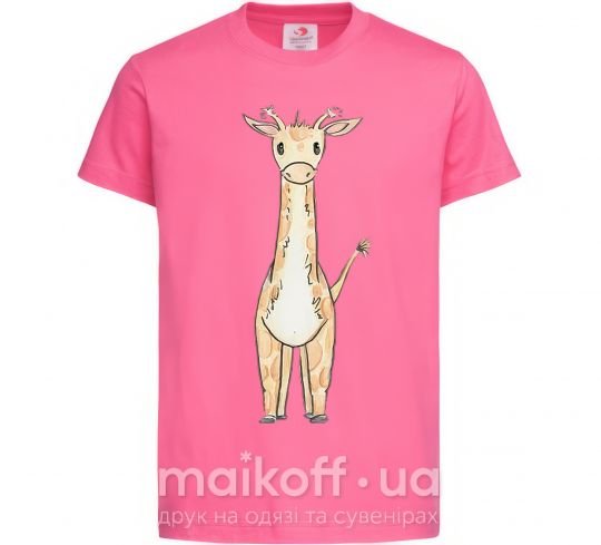 Дитяча футболка Жирафик акварельный Яскраво-рожевий фото