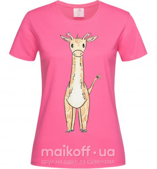 Жіноча футболка Жирафик акварельный Яскраво-рожевий фото