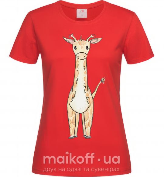 Женская футболка Жирафик акварельный Красный фото