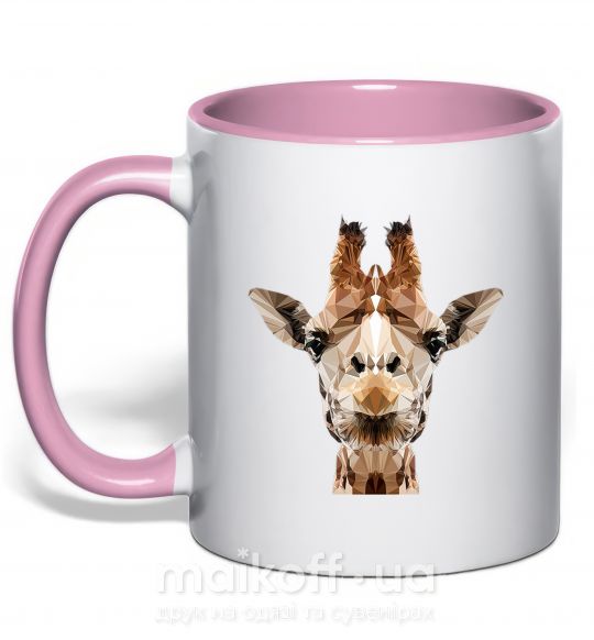 Чашка з кольоровою ручкою Кристальный жираф Ніжно рожевий фото