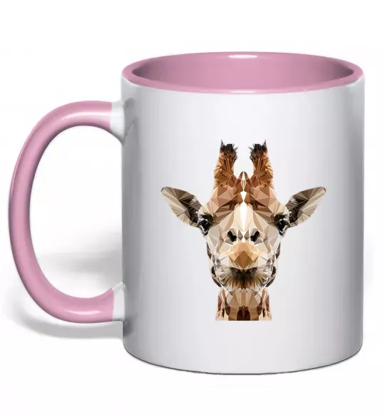 Чашка з кольоровою ручкою Жирафа Ніжно рожевий фото