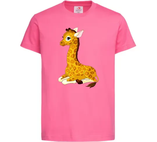 Детская футболка Жирафа лежить Ярко-розовый фото