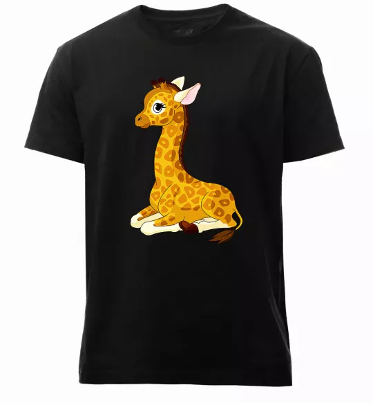 Мужская премиум футболка Жирафа лежить Черный фото
