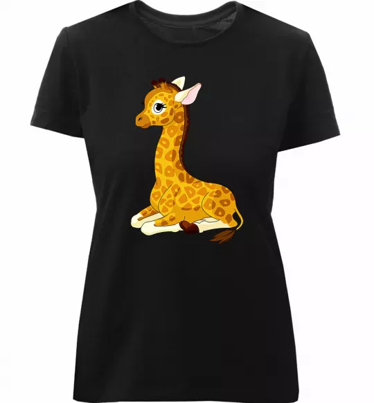 Женская премиум футболка Жирафа лежить Черный фото