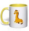 Чашка з кольоровою ручкою Жираф прилег Сонячно жовтий фото