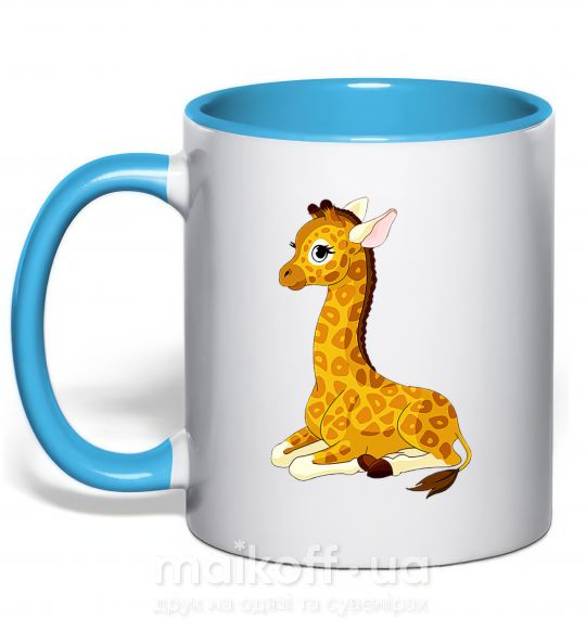 Чашка з кольоровою ручкою Жираф прилег Блакитний фото